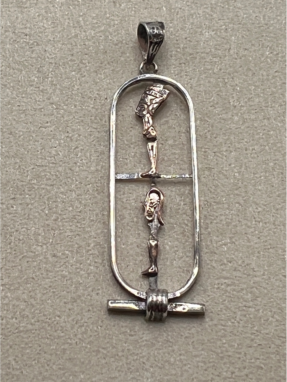 Sterling Silver Egyptian Revival Cartouche Figural Pendant Openwork